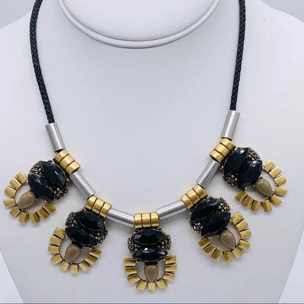 J. Crew Gold Silver Black Cord Slide Necklace